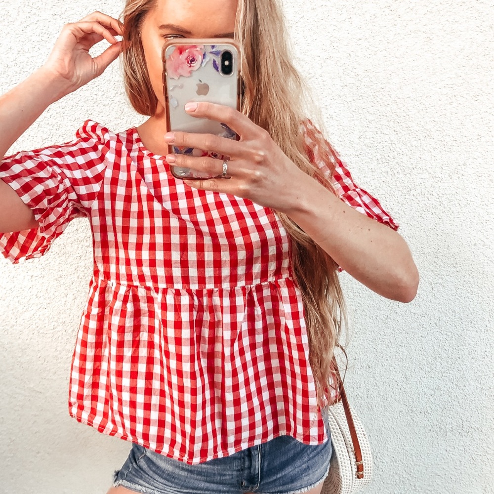 Red Gingham Ruffle Top - Picture 3 of 8